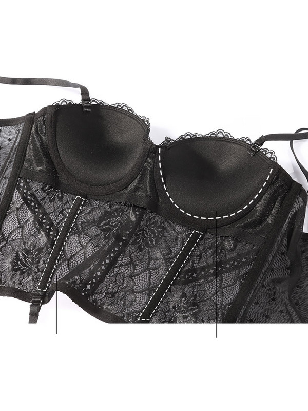 Σέξι Σετ σουτιέν Deep V Push Up Γαλλικά Μπουστάκια Μόδα Δαντέλα Κέντημα Εσώρουχα Σουτιέν Σετ στρινγκ από σφεντόνες Γυναικεία εσώρουχα σε συν μέγεθος