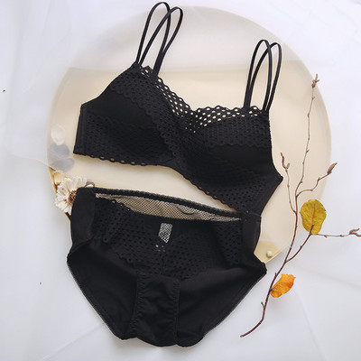 Μόδα γυναικεία εσώρουχα Σέξι κοίλο ριγέ δαντέλα χωρίς ραφές Push Up Σετ σουτιέν Άνετα Εσώρουχα υψηλής ποιότητας με τρεις γάντζους