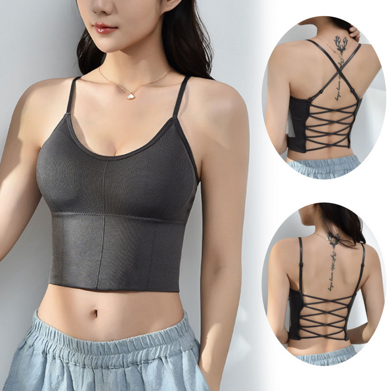 Γυναικείο Αθλητικό Σουτιέν Tank Crop Top Γυναικείο Καμισόλ με επένδυση Bralette Skinny γιλέκο Επίδεσμος σταυρός εξώπλατο εσώρουχο Καλοκαιρινό λεπτό σουτιέν