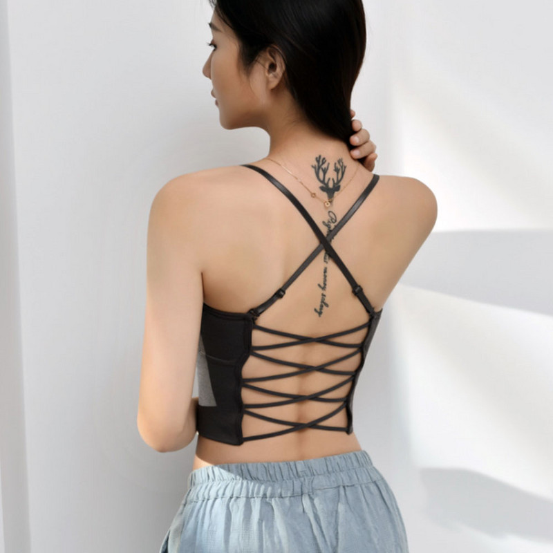 Γυναικείο Αθλητικό Σουτιέν Tank Crop Top Γυναικείο Καμισόλ με επένδυση Bralette Skinny γιλέκο Επίδεσμος σταυρός εξώπλατο εσώρουχο Καλοκαιρινό λεπτό σουτιέν
