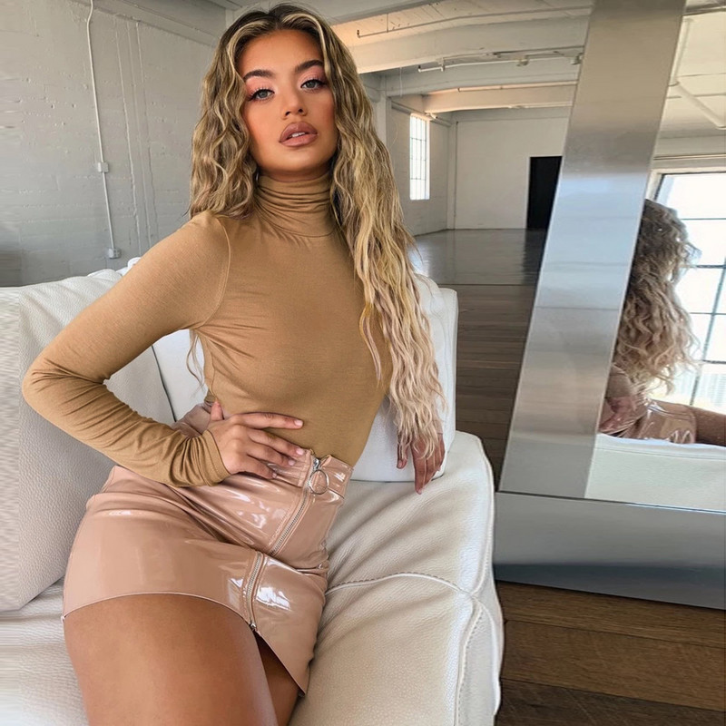 Seksikad kilpkaelusega kõhnad bodyd vabaaja pikkade varrukatega kontoris naistele tavaline kombinesoon Must valge khaki vaba kehaga naiste kombinesoon