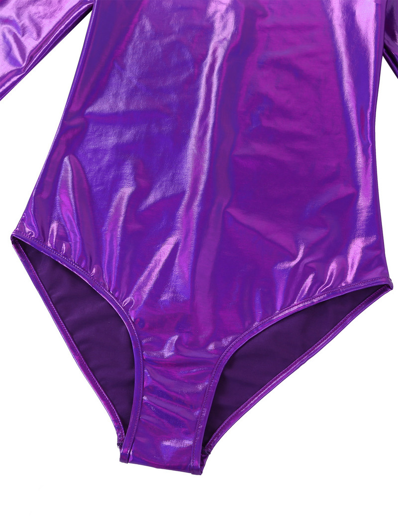 Moodne naiste ühes tükis läikiv metallik kilpkonnaga pikkade varrukatega võimlemistantsu trikoo Body Clubweari lavaesinemiseks