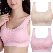 Suures suuruses naiste rinnahoidjad õmblusteta rinnahoidja puuvillane hingav aluspesu, juhtmeta padjanditega Push Up rinnahoidja Suures suuruses seksikas pitsist rinnahoidja