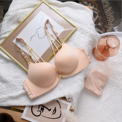 Σέξι εσώρουχα Λεοπάρ τύπωμα Όμορφο σετ εσωρούχων πίσω Γυναικείες ρυθμιζόμενες λεπτές διατομές Χωρίς ατσάλινο δαχτυλίδι Μικρό σουτιέν χωρίς ραφή