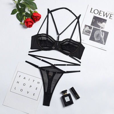 Yimunancy 2-osaline võrk rinnahoidjakomplekt naiste gooti stiilis Hallow Out läbipaistev aluspesu komplekt Seksikas pesukomplekt