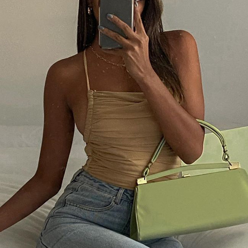 Ženski elegantni bodi s mrežastim naborima i halterima Ženski bodi bez rukava na vezanje bez rukava Feminino modna ulična odjeća