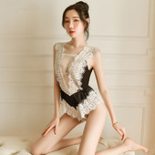 Must seksikas pits seljata kiusatus õhuke avatud jalgevahe Deep V Perspective ühes tükis magamisriiete bodi kombinesoon