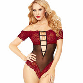Costum sexy din dantelă cu umăr plat Teddy pentru femei Sexy erotic Lenceria Body Body sexy cu umăr dezactivat Plus Teddy XXL de mărime mare