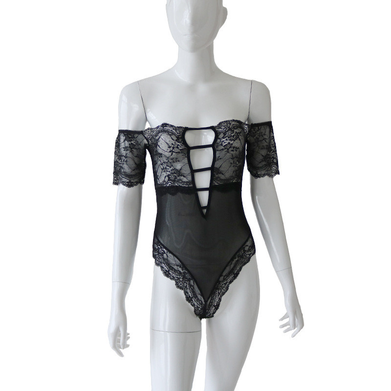 Costum sexy din dantelă cu umăr plat Teddy pentru femei Sexy erotic Lenceria Body Body sexy cu umăr dezactivat Plus Teddy XXL de mărime mare