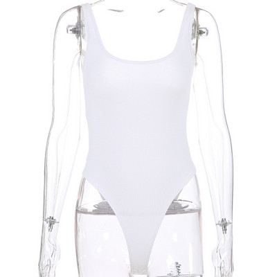 Μόδα 2019 πλέξιμο με ραβδώσεις Basic Λευκά μαύρα κορμάκια Γυναικεία Slim Fitness Bodycon Γυναικείες φόρμες με εξώπλατο κάτω μέρος