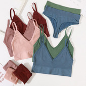 Set de sutien fără cusuri pentru femei, tanga sexy, talie joasă, chiloți cu picioare înalte, sutien fără sârmă, lenjerie sexy, set de lenjerie intimă pentru femei