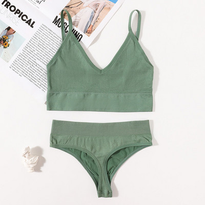 Set de sutien fără cusuri pentru femei, tanga sexy, talie joasă, chiloți cu picioare înalte, sutien fără sârmă, lenjerie sexy, set de lenjerie intimă pentru femei