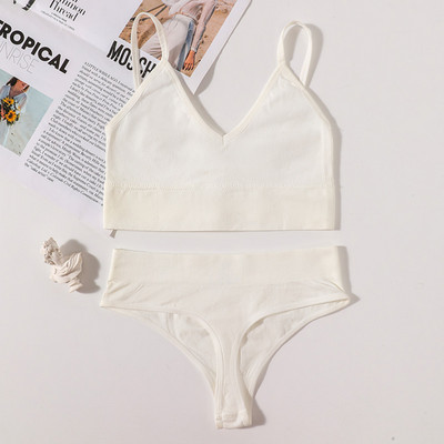 Set de sutien fără cusuri pentru femei, tanga sexy, talie joasă, chiloți cu picioare înalte, sutien fără sârmă, lenjerie sexy, set de lenjerie intimă pentru femei