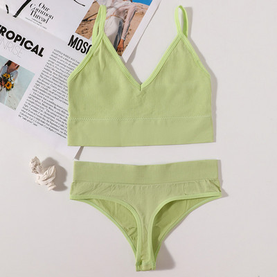 Set de sutien fără cusuri pentru femei, tanga sexy, talie joasă, chiloți cu picioare înalte, sutien fără sârmă, lenjerie sexy, set de lenjerie intimă pentru femei