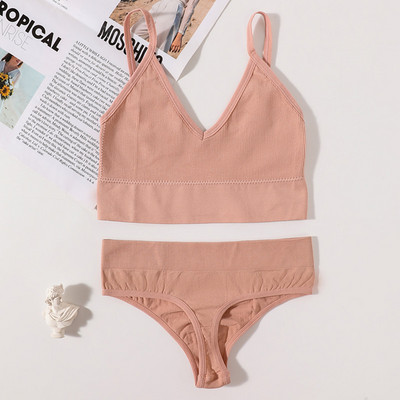 Set de sutien fără cusuri pentru femei, tanga sexy, talie joasă, chiloți cu picioare înalte, sutien fără sârmă, lenjerie sexy, set de lenjerie intimă pentru femei