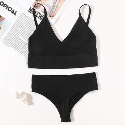 Set de sutien fără cusuri pentru femei, tanga sexy, talie joasă, chiloți cu picioare înalte, sutien fără sârmă, lenjerie sexy, set de lenjerie intimă pentru femei