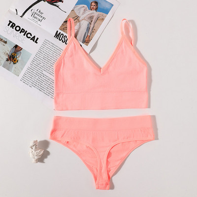 Set de sutien fără cusuri pentru femei, tanga sexy, talie joasă, chiloți cu picioare înalte, sutien fără sârmă, lenjerie sexy, set de lenjerie intimă pentru femei