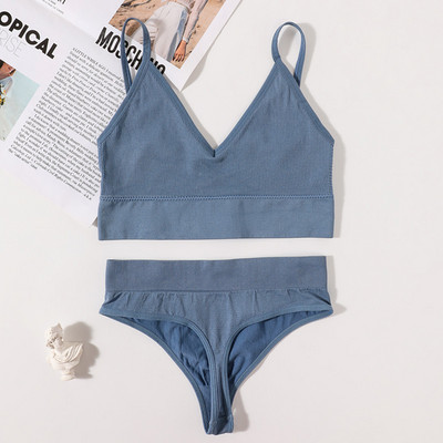 Set de sutien fără cusuri pentru femei, tanga sexy, talie joasă, chiloți cu picioare înalte, sutien fără sârmă, lenjerie sexy, set de lenjerie intimă pentru femei