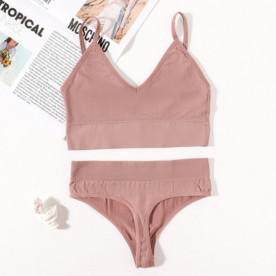 Set de sutien fără cusuri pentru femei, tanga sexy, talie joasă, chiloți cu picioare înalte, sutien fără sârmă, lenjerie sexy, set de lenjerie intimă pentru femei