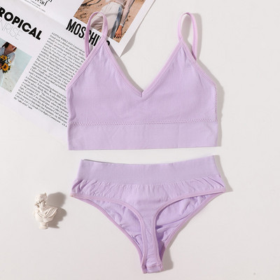 Set de sutien fără cusuri pentru femei, tanga sexy, talie joasă, chiloți cu picioare înalte, sutien fără sârmă, lenjerie sexy, set de lenjerie intimă pentru femei