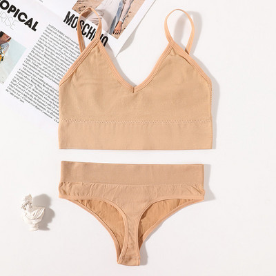 Set de sutien fără cusuri pentru femei, tanga sexy, talie joasă, chiloți cu picioare înalte, sutien fără sârmă, lenjerie sexy, set de lenjerie intimă pentru femei