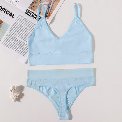 Set de sutien fără cusuri pentru femei, tanga sexy, talie joasă, chiloți cu picioare înalte, sutien fără sârmă, lenjerie sexy, set de lenjerie intimă pentru femei