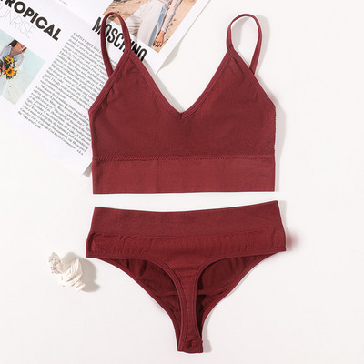 Set de sutien fără cusuri pentru femei, tanga sexy, talie joasă, chiloți cu picioare înalte, sutien fără sârmă, lenjerie sexy, set de lenjerie intimă pentru femei