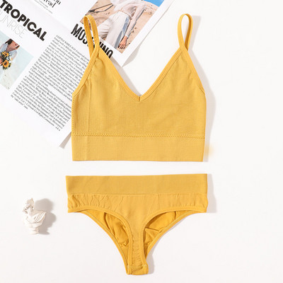 Set de sutien fără cusuri pentru femei, tanga sexy, talie joasă, chiloți cu picioare înalte, sutien fără sârmă, lenjerie sexy, set de lenjerie intimă pentru femei