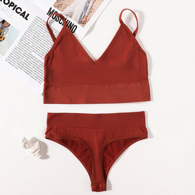 Set de sutien fără cusuri pentru femei, tanga sexy, talie joasă, chiloți cu picioare înalte, sutien fără sârmă, lenjerie sexy, set de lenjerie intimă pentru femei