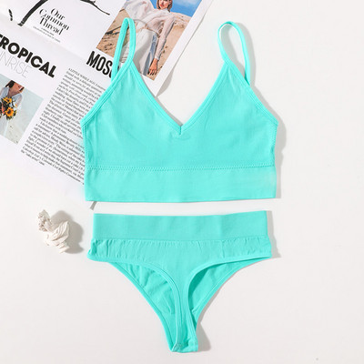 Set de sutien fără cusuri pentru femei, tanga sexy, talie joasă, chiloți cu picioare înalte, sutien fără sârmă, lenjerie sexy, set de lenjerie intimă pentru femei