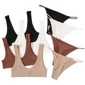 Set de sutien fără cusături pentru femei, sexy, cu talie joasă, brazilian, tanga, chiloți, set de lenjerie de corp, braletă cu coaste, set de lenjerie pentru femei