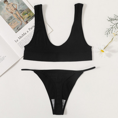 Set de sutien fără cusături pentru femei, sexy, cu talie joasă, brazilian, tanga, chiloți, set de lenjerie de corp, braletă cu coaste, set de lenjerie pentru femei