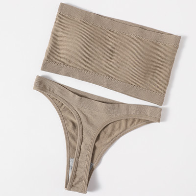 Γυναικείο Σετ σουτιέν χωρίς ραφές Σετ εσωρούχων στράπλες Σέξι βραζιλιάνικο εσώρουχο μπικίνι Push Up Σουτιέν Top Γυναικείο σετ εσωρούχων σουτιέν Rib Bandeau