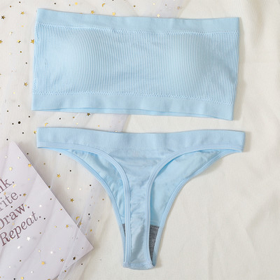 Γυναικείο Σετ σουτιέν χωρίς ραφές Σετ εσωρούχων στράπλες Σέξι βραζιλιάνικο εσώρουχο μπικίνι Push Up Σουτιέν Top Γυναικείο σετ εσωρούχων σουτιέν Rib Bandeau