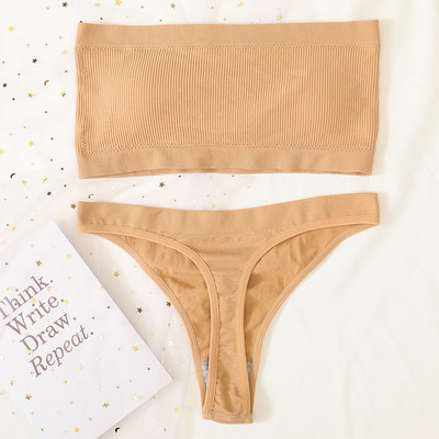 Γυναικείο Σετ σουτιέν χωρίς ραφές Σετ εσωρούχων στράπλες Σέξι βραζιλιάνικο εσώρουχο μπικίνι Push Up Σουτιέν Top Γυναικείο σετ εσωρούχων σουτιέν Rib Bandeau