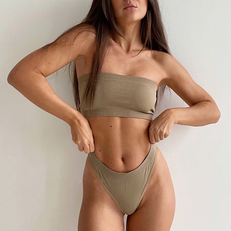 Γυναικείο Σετ σουτιέν χωρίς ραφές Σετ εσωρούχων στράπλες Σέξι βραζιλιάνικο εσώρουχο μπικίνι Push Up Σουτιέν Top Γυναικείο σετ εσωρούχων σουτιέν Rib Bandeau