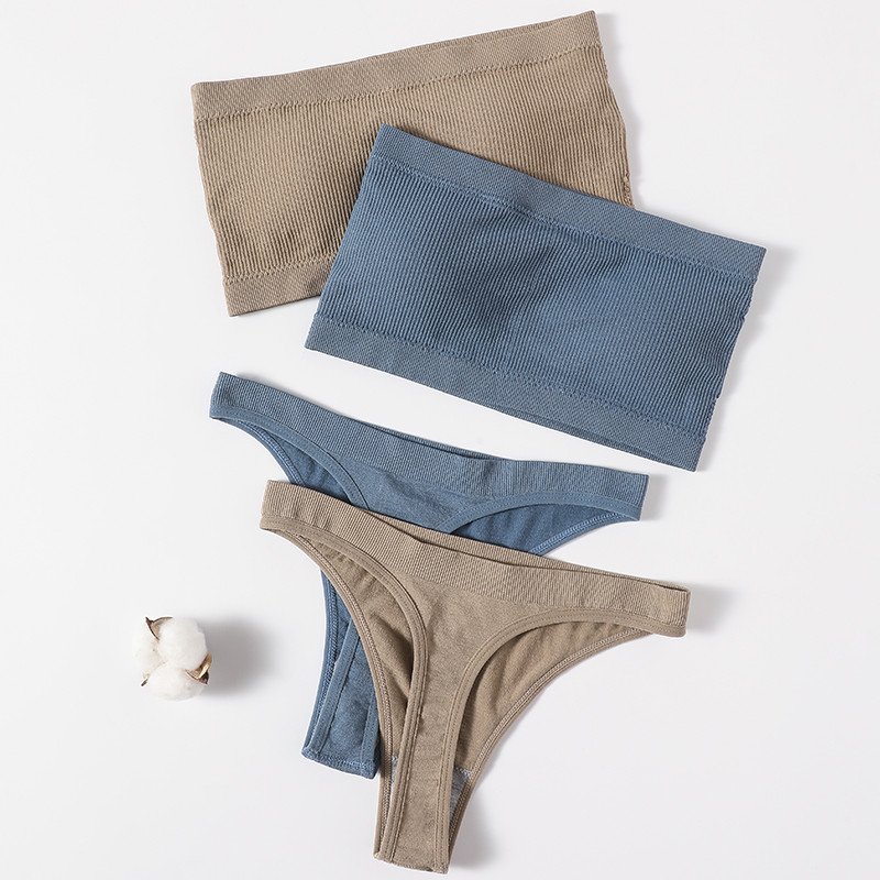 Γυναικείο Σετ σουτιέν χωρίς ραφές Σετ εσωρούχων στράπλες Σέξι βραζιλιάνικο εσώρουχο μπικίνι Push Up Σουτιέν Top Γυναικείο σετ εσωρούχων σουτιέν Rib Bandeau
