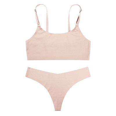 Seturi de sutien pentru fete DM Set de lenjerie intima pentru femei Push Up fără cusături Morandi Lenjerie sexy Tank Top+ Chiloți brazilian Sport activ