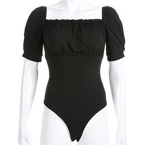 isiksus Must suvine seksikas stringide body Naistele lühikeste varrukatega seljata pitsitud kandilise kraega avatud jalgevahega bodi naistele JS026