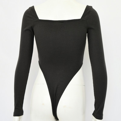 Body Slergiri negru cu mânecă lungă, cu gât tăiat, pentru femei, toamnă, cu nasturi în față, talie înaltă, talie înaltă, body slim și subțire, 2020