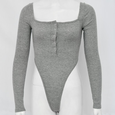 Body Slergiri negru cu mânecă lungă, cu gât tăiat, pentru femei, toamnă, cu nasturi în față, talie înaltă, talie înaltă, body slim și subțire, 2020