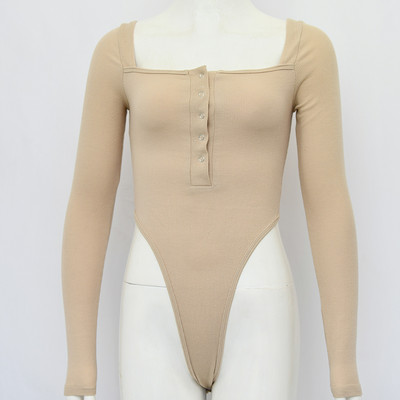 Body Slergiri negru cu mânecă lungă, cu gât tăiat, pentru femei, toamnă, cu nasturi în față, talie înaltă, talie înaltă, body slim și subțire, 2020