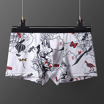 Trunchi boxer din mătase de gheață pentru bărbați Chiloți imprimați Husă umflă Lenjerie de corp Slip fără sudură Slip boxer sexy pentru bărbați U Geantă convexă Chiloți