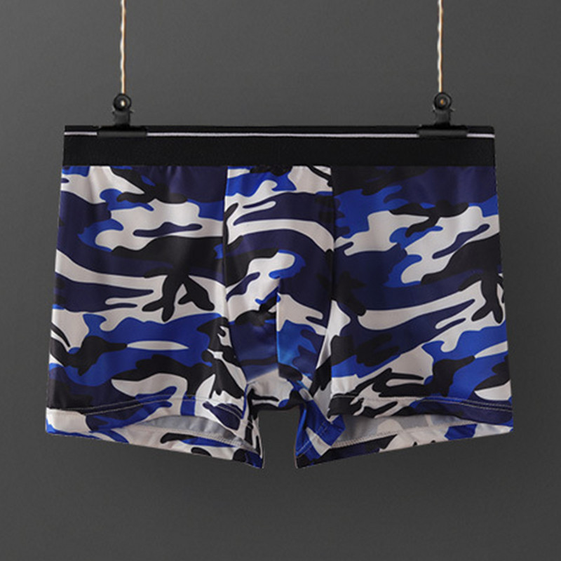 Trunchi boxer din mătase de gheață pentru bărbați Chiloți imprimați Husă umflă Lenjerie de corp Slip fără sudură Slip boxer sexy pentru bărbați U Geantă convexă Chiloți