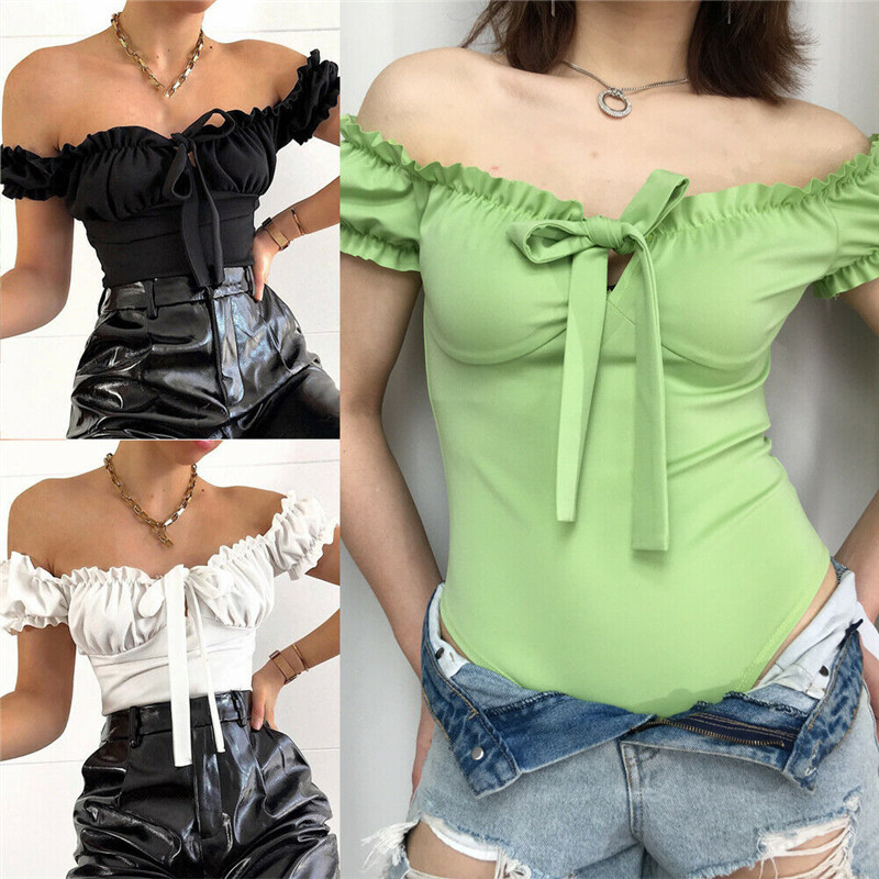 Off Shoulder naiste topp Suvine Olkaimeton Ruched Seksikas Body kombinesoonid Kombinesoonid Kostüüm Bandage Õhukesed vabaaja klubirõivad