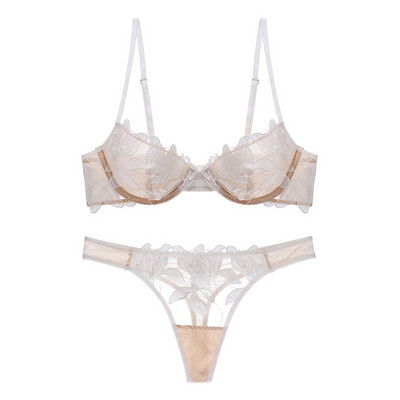 Noua lenjerie de corp cu broderie pentru femei, sexy, tridimensională, cu cusături din plasă, set de lenjerie ultra-subțire pentru femei