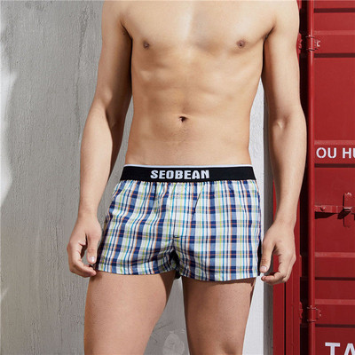 Seobean Lenjerie de corp Boxer pentru bărbați Chiloți în carouri 100% bumbac Pantaloni scurți de acasă Boxer pentru bărbați Pantaloni scurți de dormit pentru bărbați