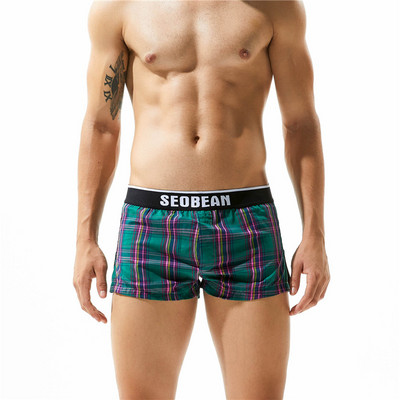 Seobean Lenjerie de corp Boxer pentru bărbați Chiloți în carouri 100% bumbac Pantaloni scurți de acasă Boxer pentru bărbați Pantaloni scurți de dormit pentru bărbați