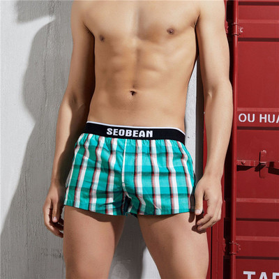 Seobean Lenjerie de corp Boxer pentru bărbați Chiloți în carouri 100% bumbac Pantaloni scurți de acasă Boxer pentru bărbați Pantaloni scurți de dormit pentru bărbați
