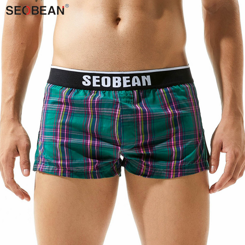 Seobean Lenjerie de corp Boxer pentru bărbați Chiloți în carouri 100% bumbac Pantaloni scurți de acasă Boxer pentru bărbați Pantaloni scurți de dormit pentru bărbați